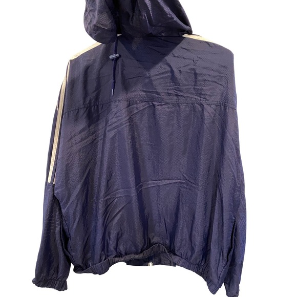 Vintage Adidas Mens Medium Navy Blue Ripstop Hooded Windbreaker Jacket 90s - Picture 10 of 14